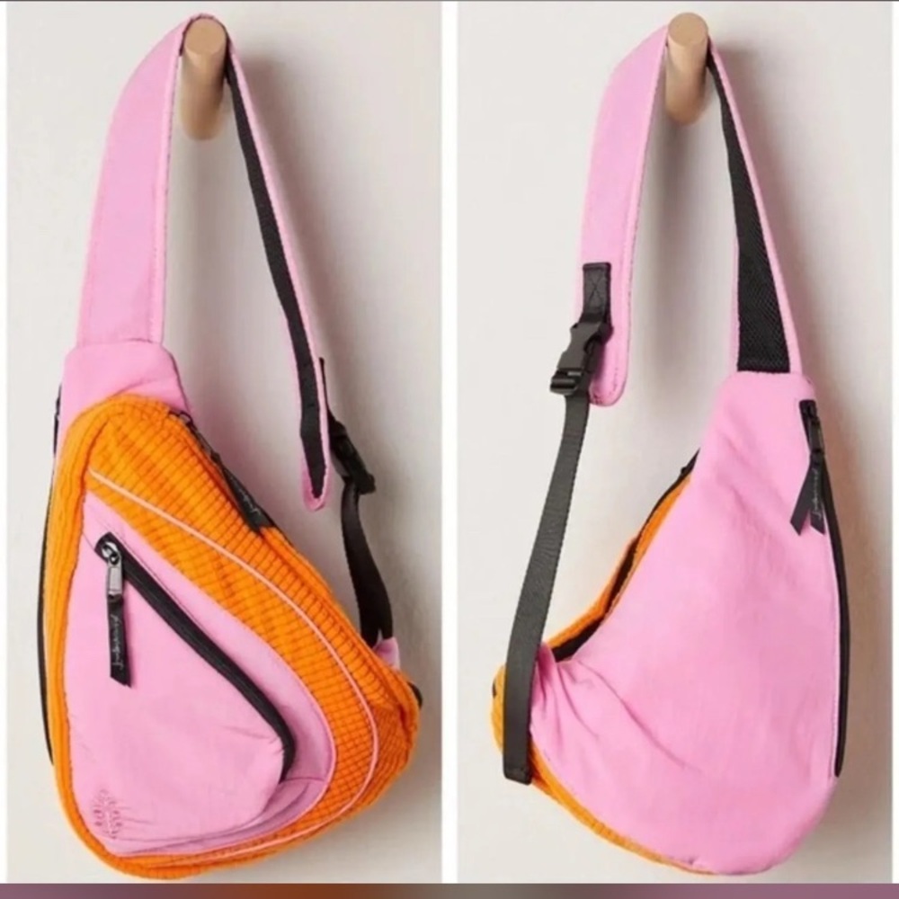 Free People‎ Movement Cold Shoulder Sling Bag Orange & Pink Crossbody NWT